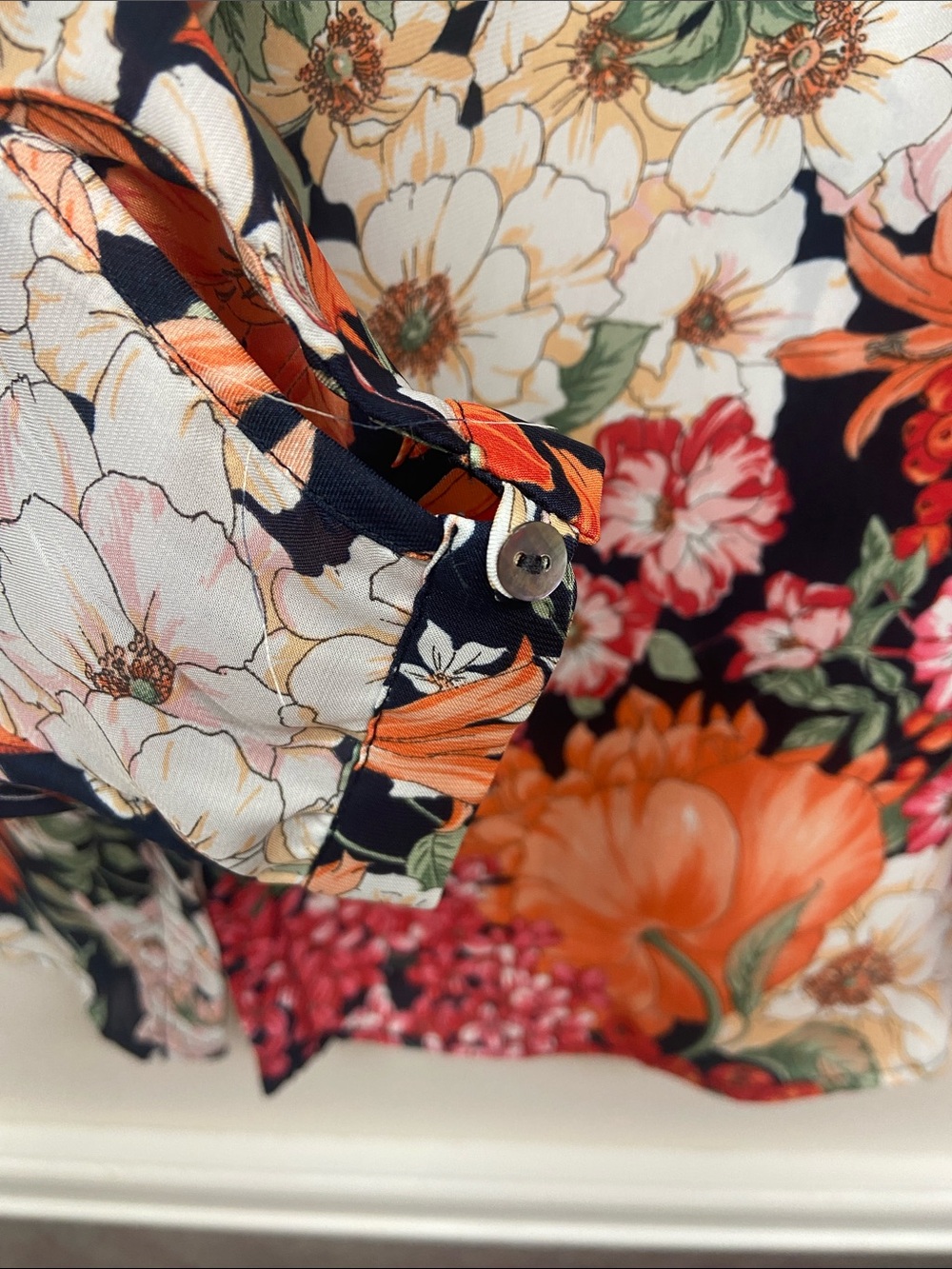 Zara Black Floral Button-Down Shirt with Orange, White & Green Accents - Picture 5 of 6